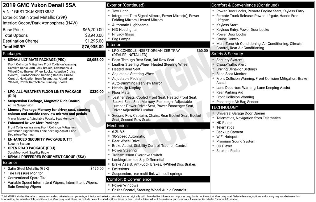Used 2019 GMC Yukon Denali w/ Denali Ultimate Package RWD image 7