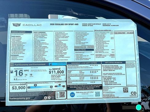 New 2026 Cadillac Escalade ESV Sport w/ Touring Package AWD/4WD image 14