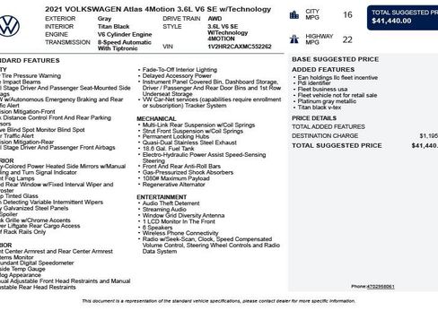 Used 2021 Volkswagen Atlas SE AWD/4WD image 3