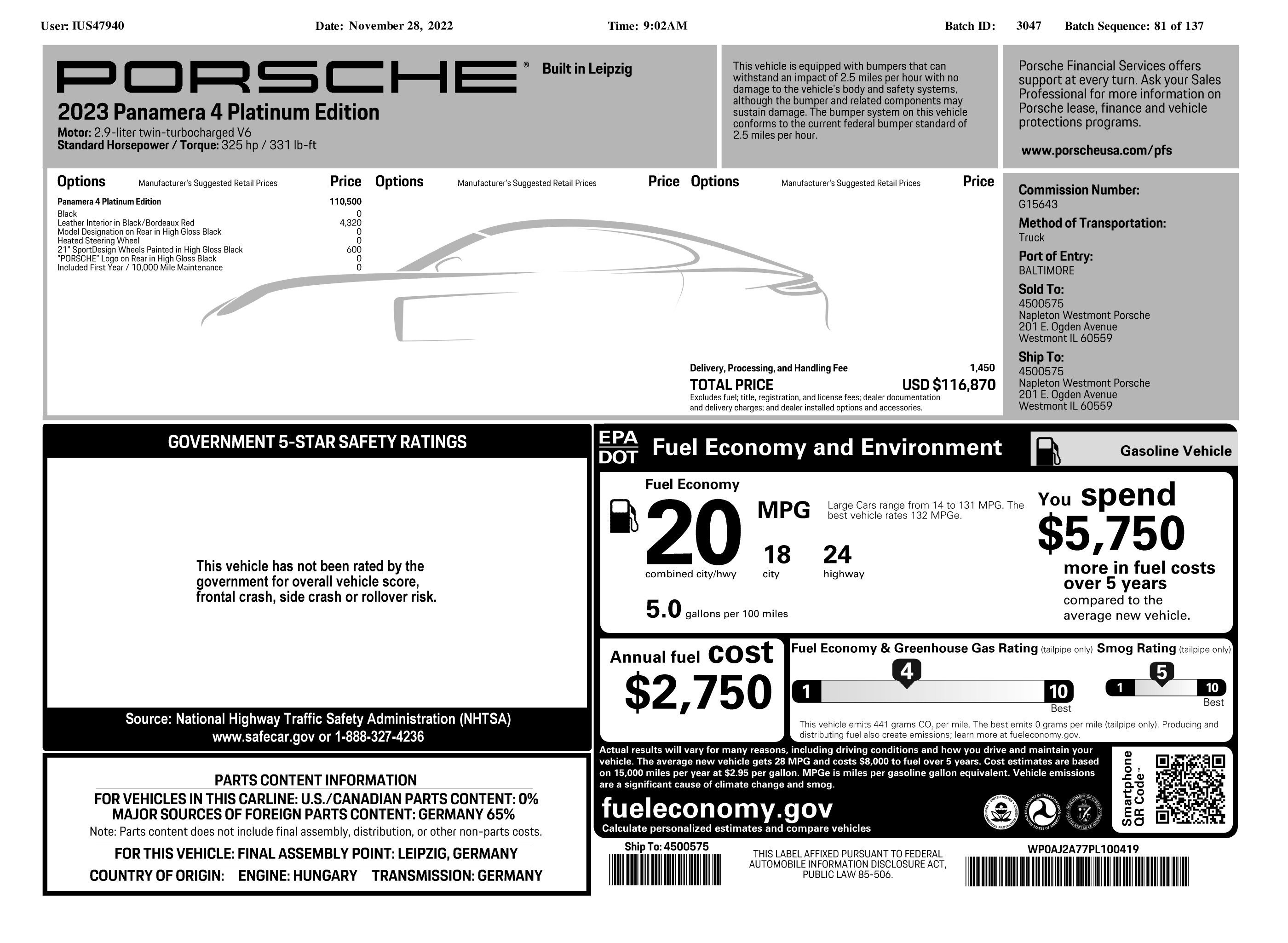 Certified 2023 Porsche Panamera 4 Platinum Edition AWD/4WD image 37