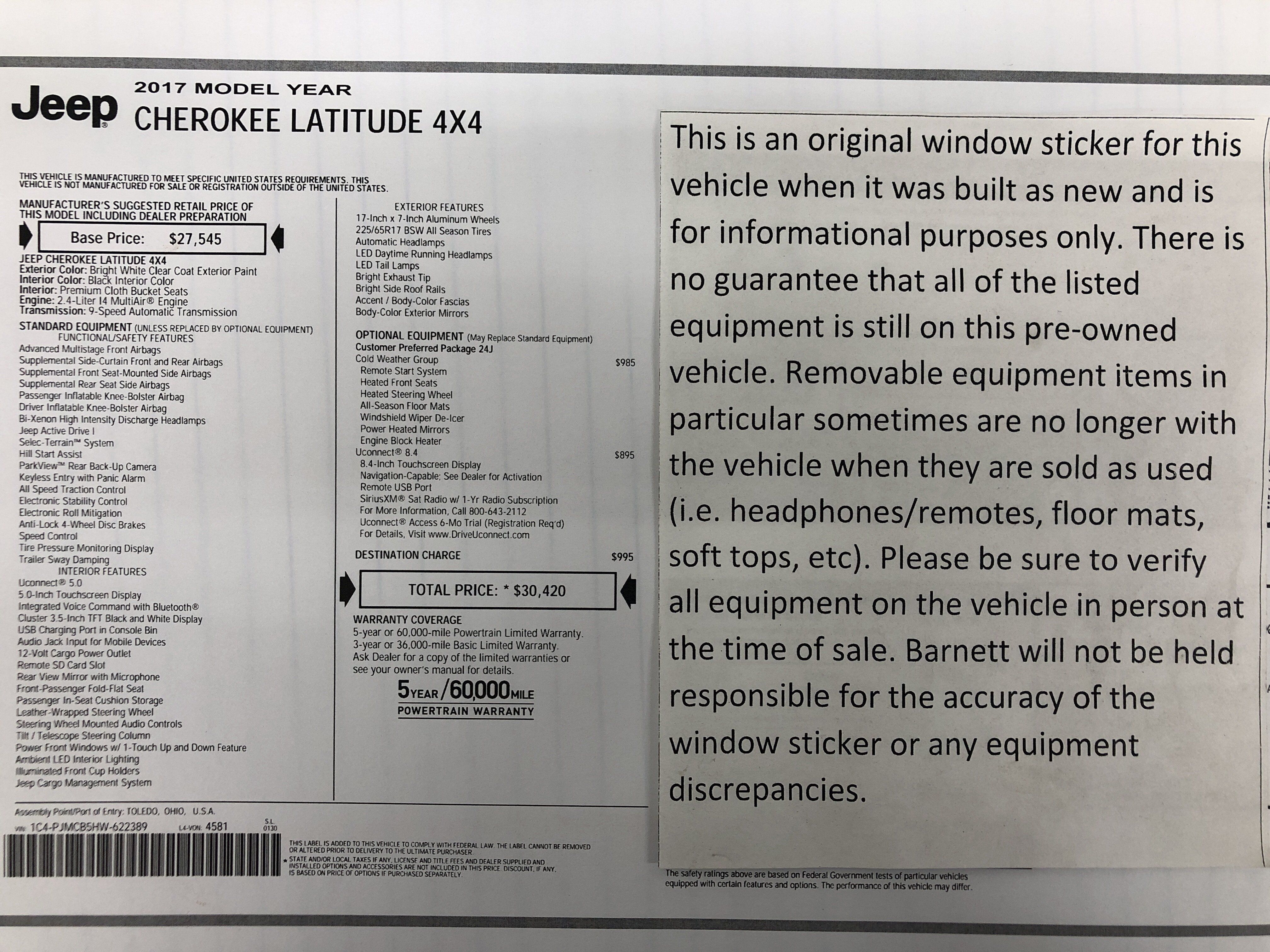 Used 2017 Jeep Cherokee Latitude w/ Cold Weather Group AWD/4WD image 2