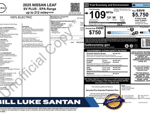 Used 2025 Nissan Leaf SV Plus FWD image 1