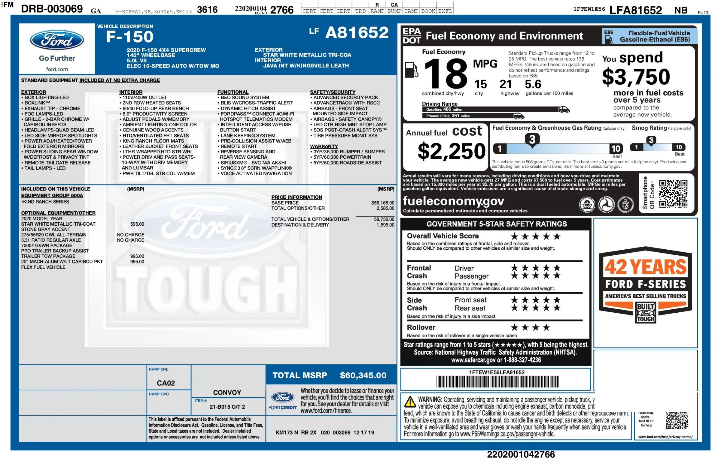 Used 2020 Ford F150 King Ranch w/ Trailer Tow Package AWD/4WD image 53