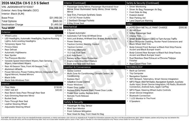 New 2026 MAZDA CX-5 Select AWD/4WD image 9