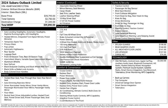 Certified 2024 Subaru Outback Limited AWD/4WD image 33