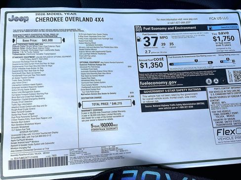 New 2026 Jeep Cherokee Overland w/ Advanced Pro Tech Group AWD/4WD image 14