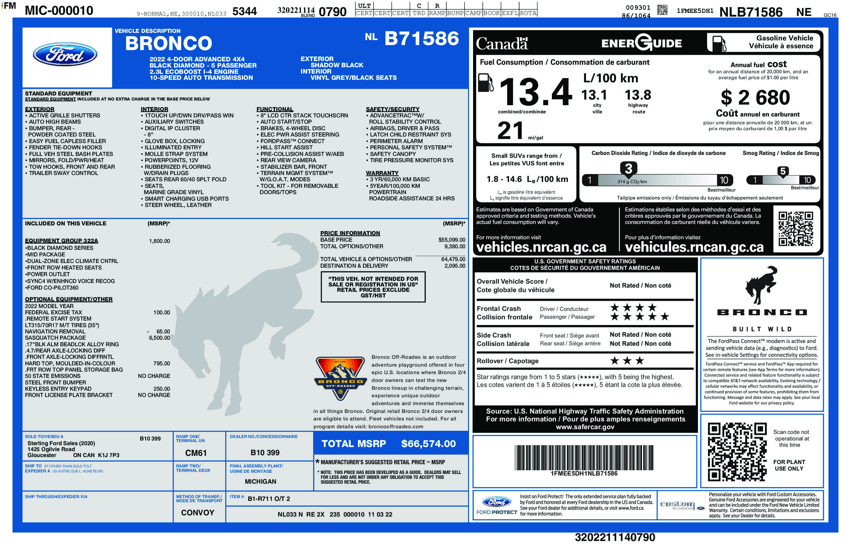 Used 2022 Ford Bronco Black Diamond w/ Sasquatch Package AWD/4WD image 2