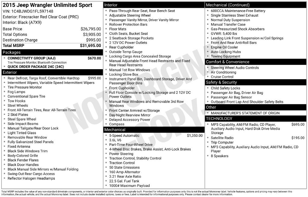 Used 2015 Jeep Wrangler Unlimited Sport w/ Connectivity Group AWD/4WD image 11