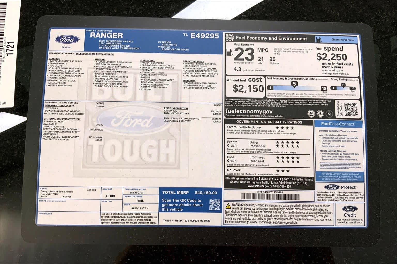 New 2026 Ford Ranger XLT w/ Equipment Group 301A High RWD image 21