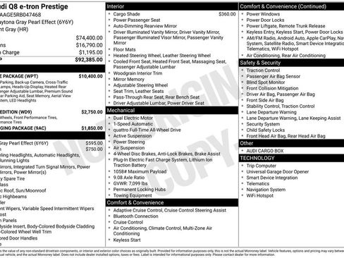 Used 2024 Audi Q8 e-tron Prestige w/ Prestige Package AWD/4WD image 9