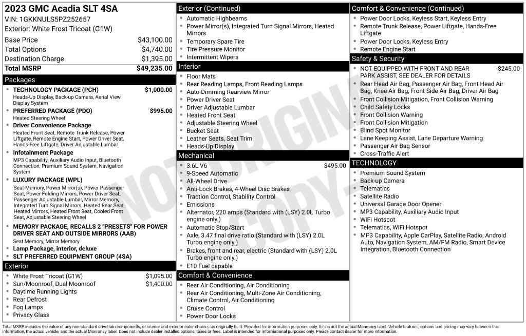 Used 2023 GMC Acadia SLT w/ Technology Package AWD/4WD image 2