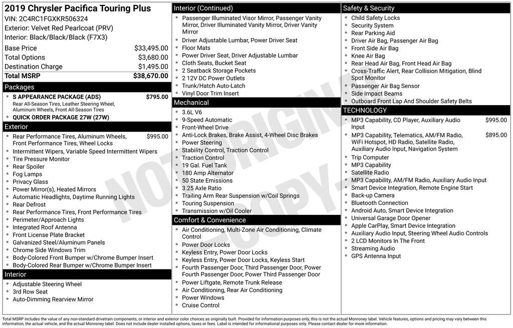 Used 2019 Chrysler Pacifica Touring Plus w/ S Appearance Package FWD image 2