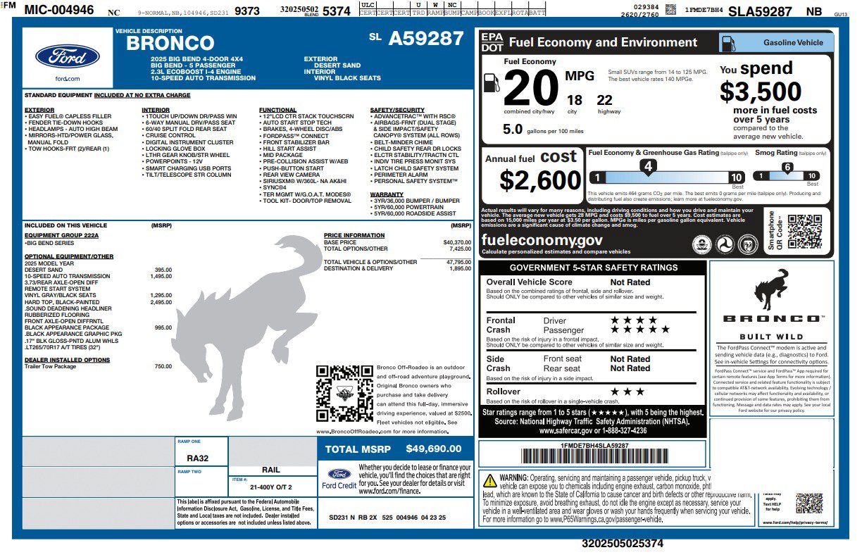 Used 2025 Ford Bronco Big Bend AWD/4WD image 79