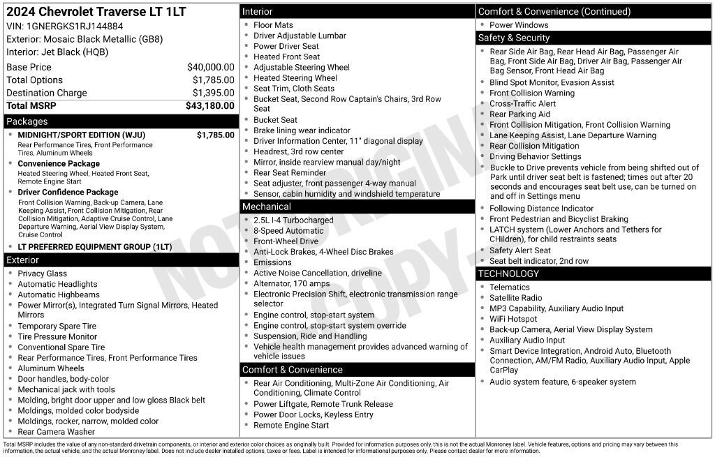 Used 2024 Chevrolet Traverse LT w/ Midnight/Sport Edition FWD image 10
