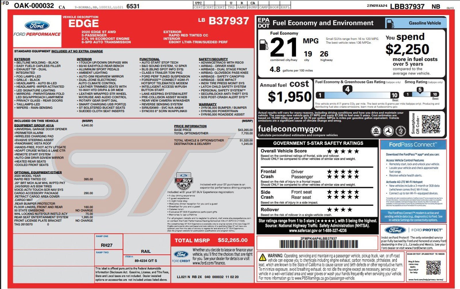 Used 2020 Ford Edge ST w/ Equipment Group 401A AWD/4WD image 3