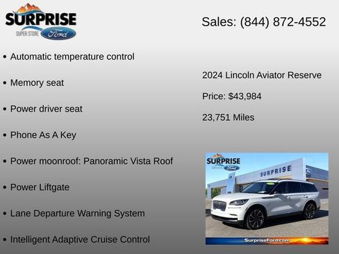 Used 2024 Lincoln Aviator Reserve w/ Equipment Group 201A RWD image 30