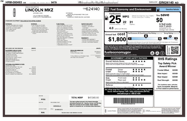 Used 2016 Lincoln MKZ AWD w/ Equipment Group 300A Reserve image 2