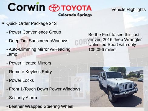 Used 2016 Jeep Wrangler Unlimited Sport w/ Quick Order Package 24S AWD/4WD image 4