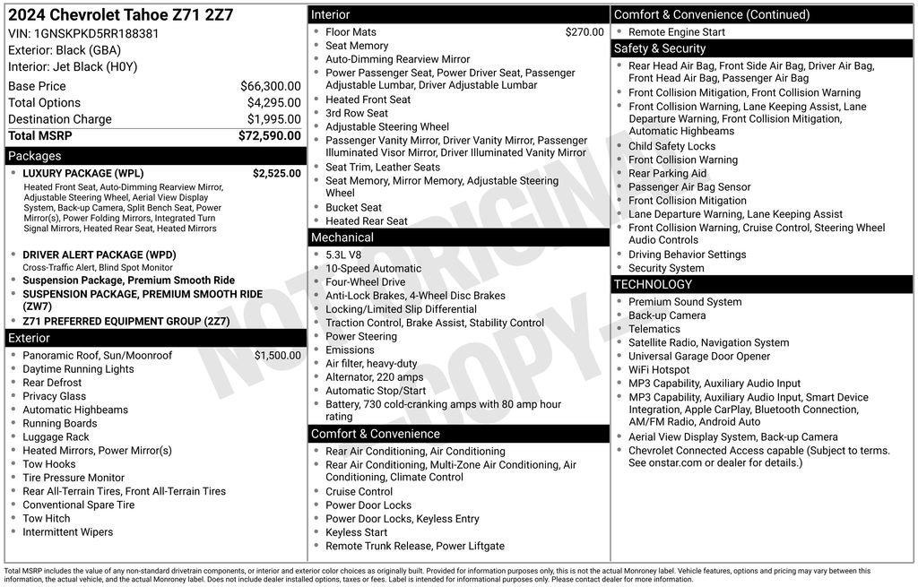 Used 2024 Chevrolet Tahoe Z71 w/ Luxury Package AWD/4WD image 61
