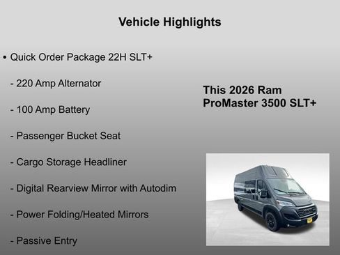 New 2026 RAM ProMaster 3500 w/ Quick Order Package 22H SLT+ image 5