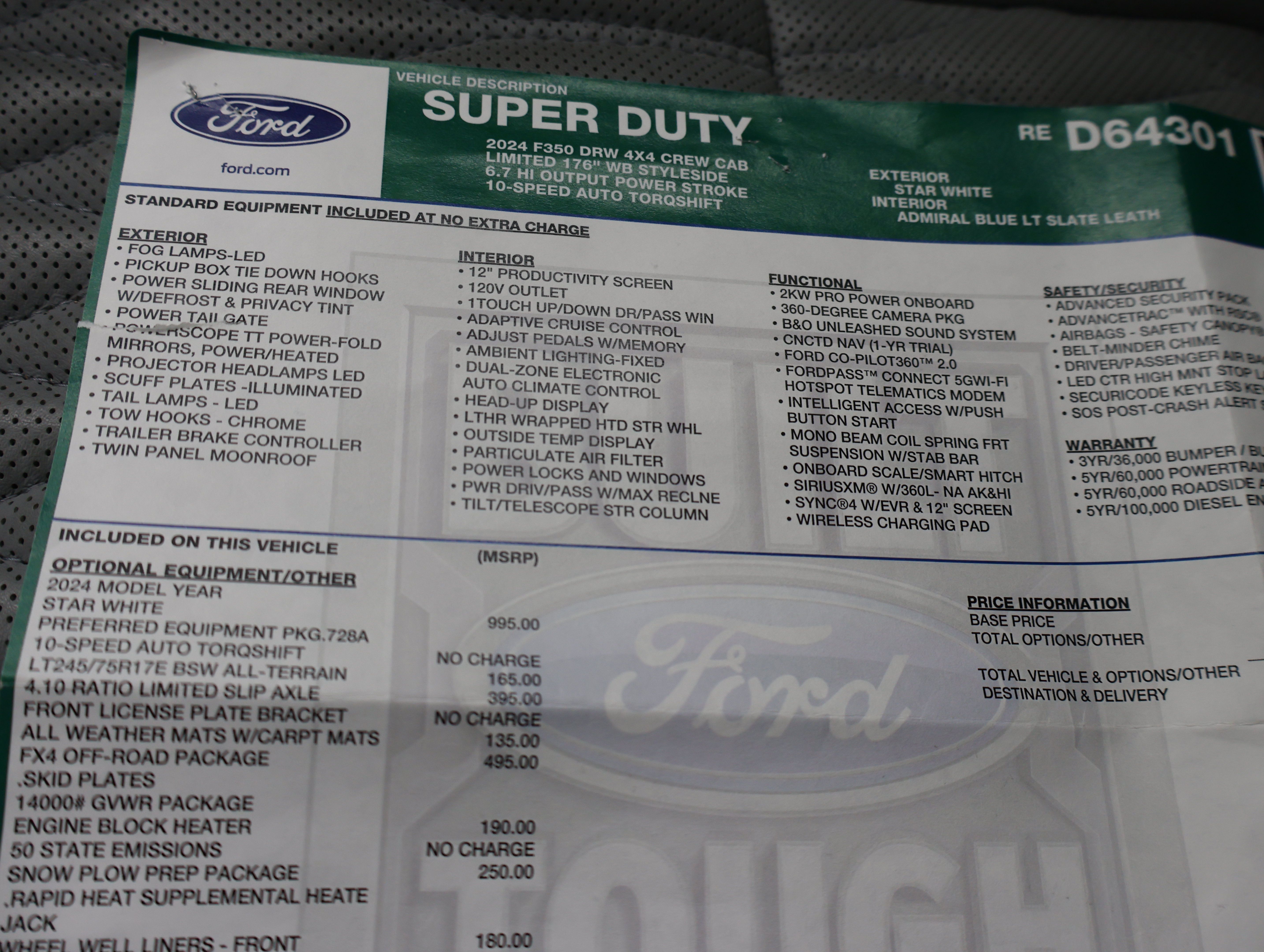 Used 2024 Ford F350 Limited w/ FX4 Off-Road Package AWD/4WD image 73