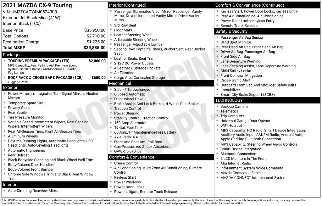 Used 2021 MAZDA CX-9 Touring w/ Touring Premium Package FWD image 8