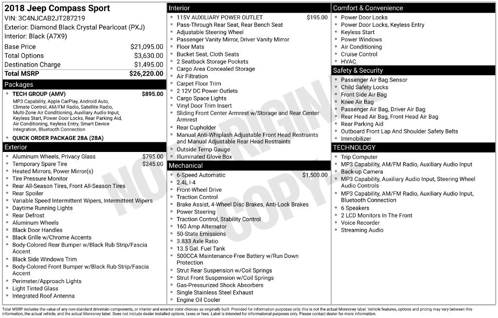 Used 2018 Jeep Compass Sport w/ Tech Group FWD image 2
