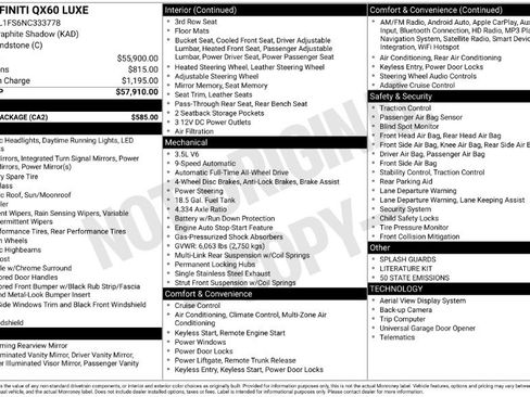 Used 2022 INFINITI QX60 Luxe w/ Cargo Package image 2