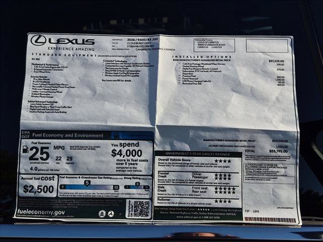 New 2026 Lexus RX 350 FWD w/ Cold Area Package image 16