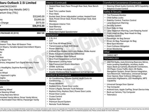 Used 2019 Subaru Outback 2.5i Limited w/ Popular Package #2 AWD/4WD image 1