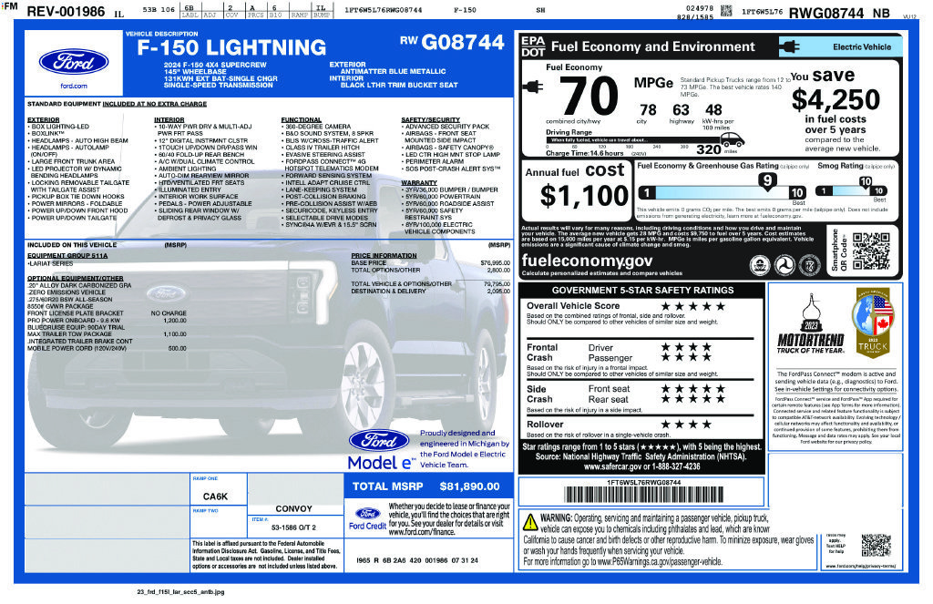 Used 2024 Ford F150 Lightning Lariat w/ Max Trailer Tow Package AWD/4WD image 36