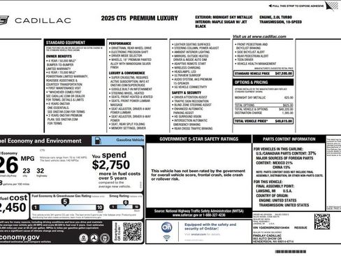Used 2025 Cadillac CT5 Premium Luxury w/ Sun And Sound Package RWD image 2
