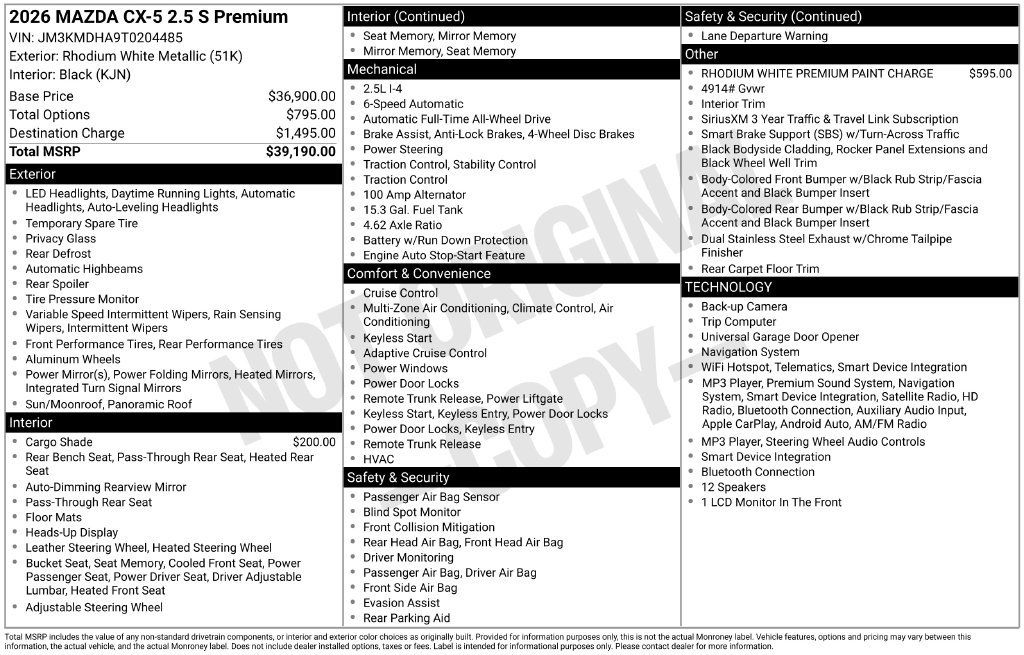 New 2026 MAZDA CX-5 2.5 S w/ Premium Package AWD/4WD image 3