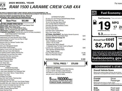 Used 2025 RAM 1500 Laramie w/ Bed Utility Group AWD/4WD image 2
