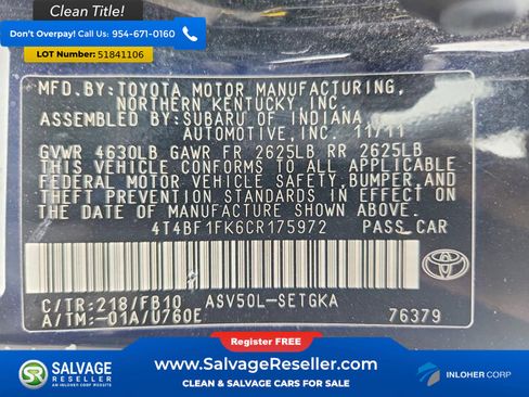 Used 2012 Toyota Camry XLE FWD image 16