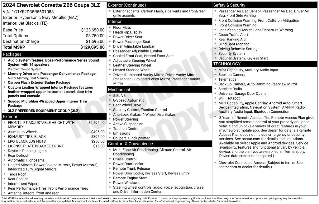 Used 2024 Chevrolet Corvette Z06 RWD image 16