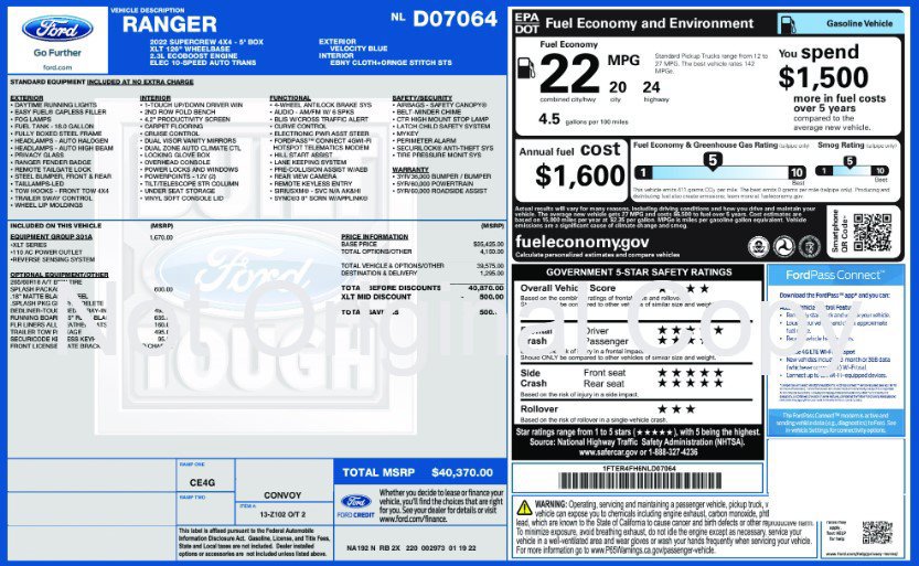 Used 2022 Ford Ranger XLT w/ Equipment Group 301A Mid AWD/4WD image 9