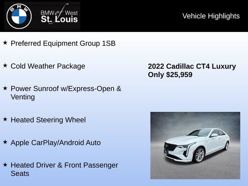 Used 2022 Cadillac CT4 Luxury w/ Sun And Sound Package RWD image 8