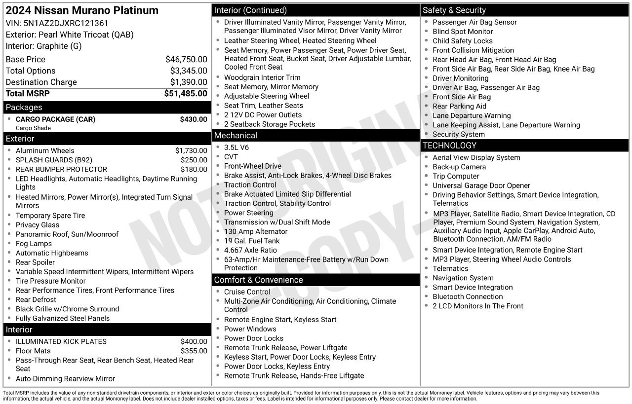 Used 2024 Nissan Murano Platinum w/ Cargo Package FWD image 5