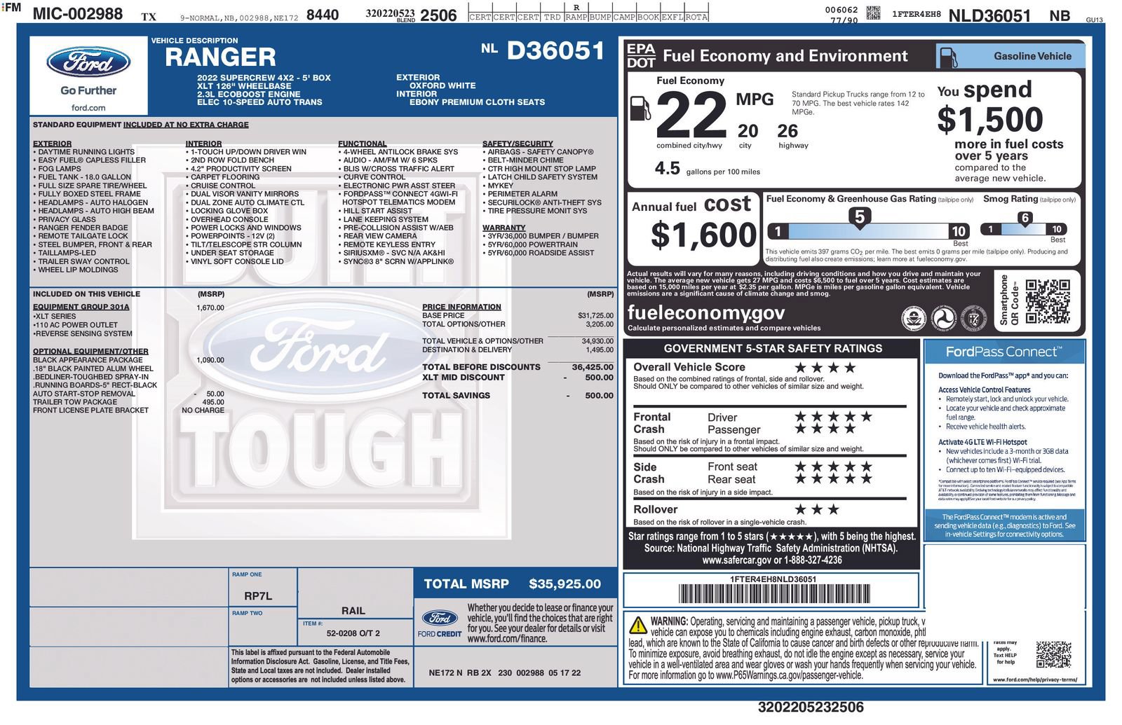 Used 2022 Ford Ranger XLT w/ Equipment Group 301A Mid RWD image 48