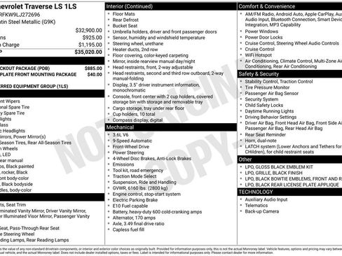 Used 2020 Chevrolet Traverse LS w/ LPO, Blackout Package FWD image 11