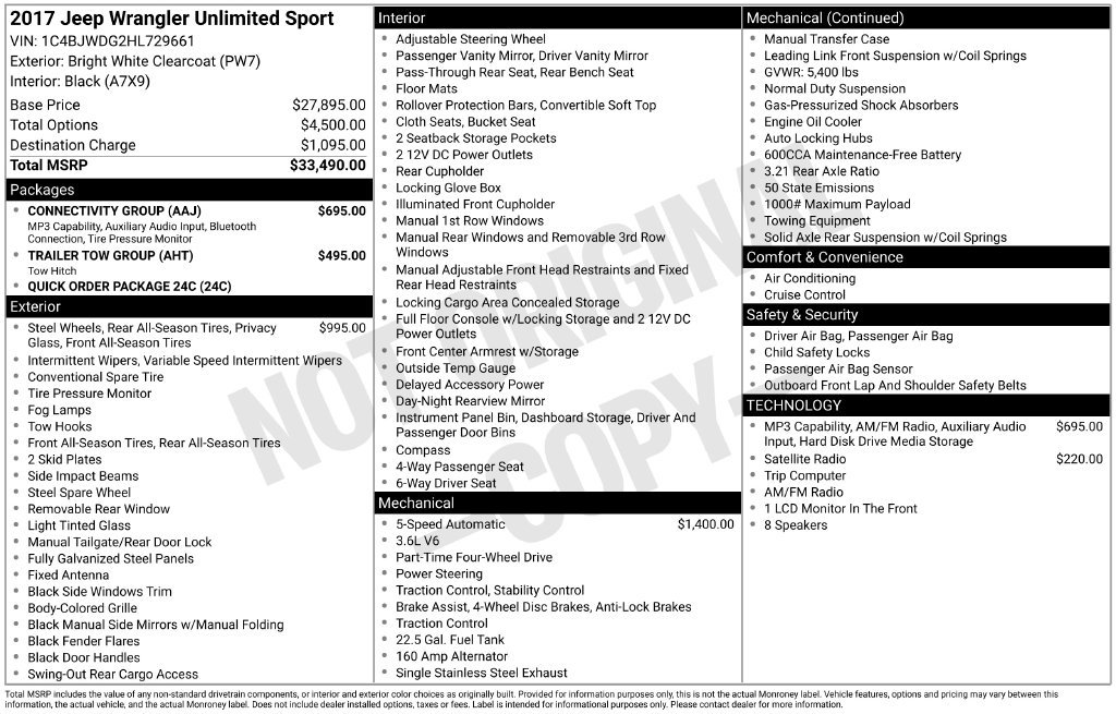 Used 2017 Jeep Wrangler Unlimited Sport w/ Connectivity Group AWD/4WD image 30