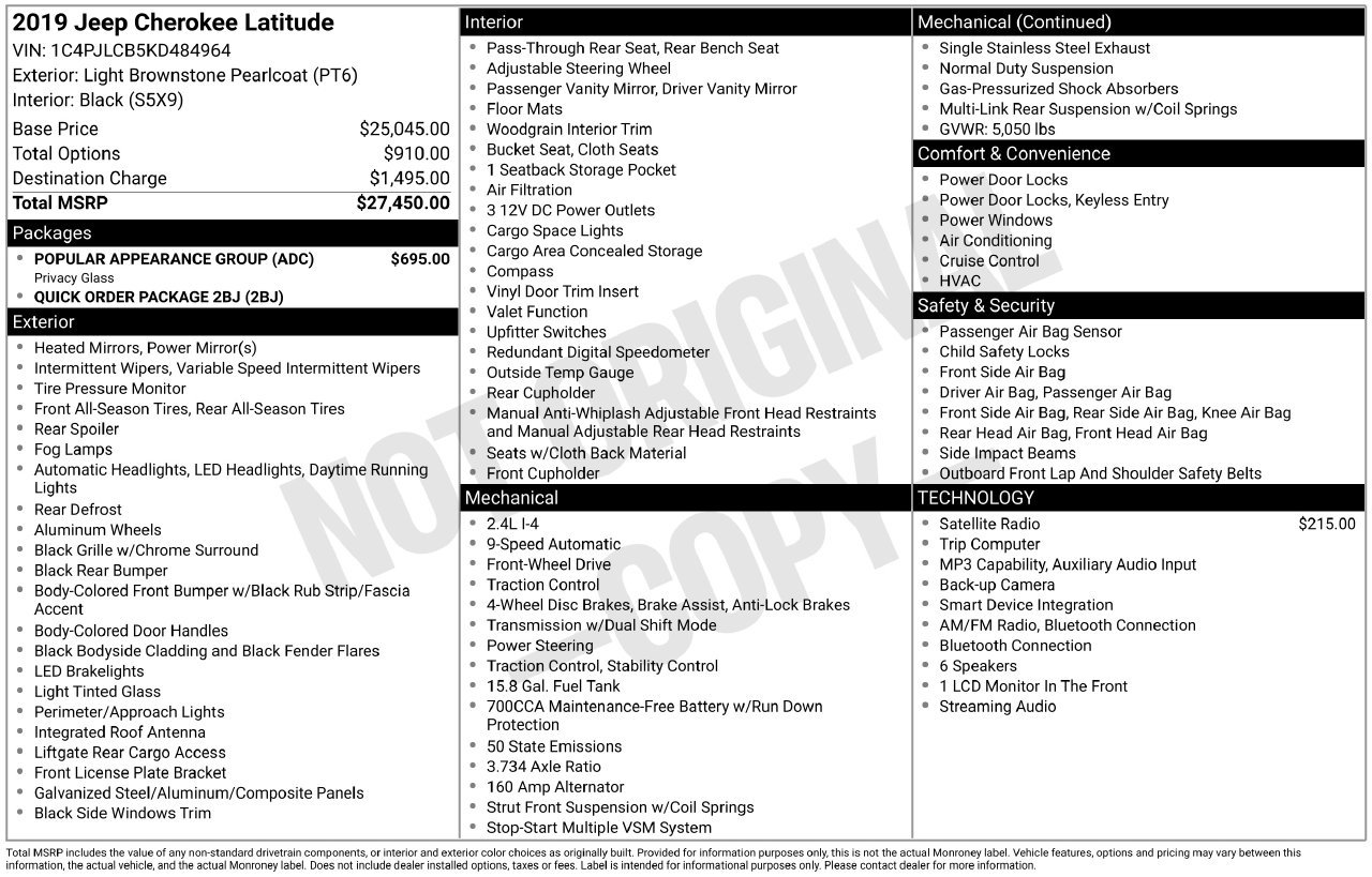 Used 2019 Jeep Cherokee Latitude w/ Popular Appearance Group FWD image 33