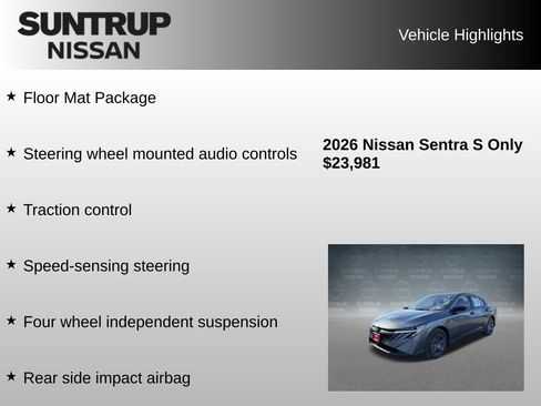 Used 2026 Nissan Sentra S w/ Floor Mat Package image 8