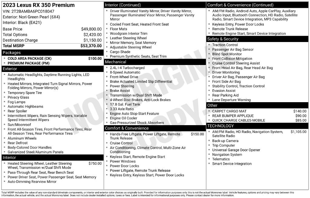 Used 2023 Lexus RX 350 Premium w/ Cold Area Package FWD image 38
