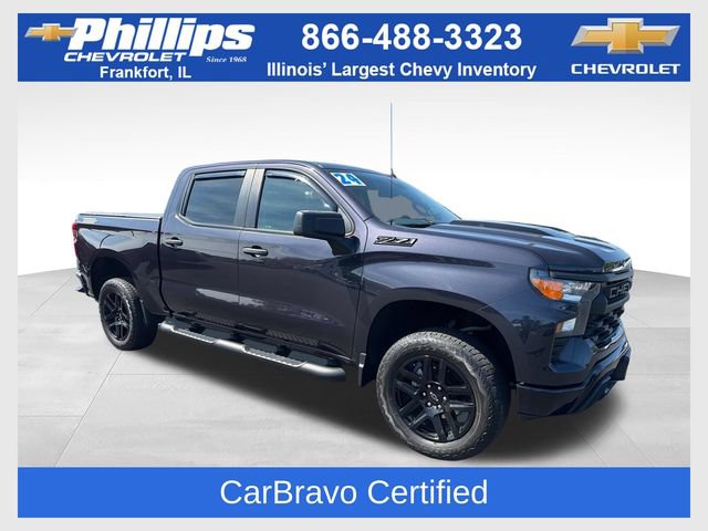 Certified 2024 Chevrolet Silverado 1500 Custom Trail Boss w/ Turbomax Blackout Package AWD/4WD 360° Tour