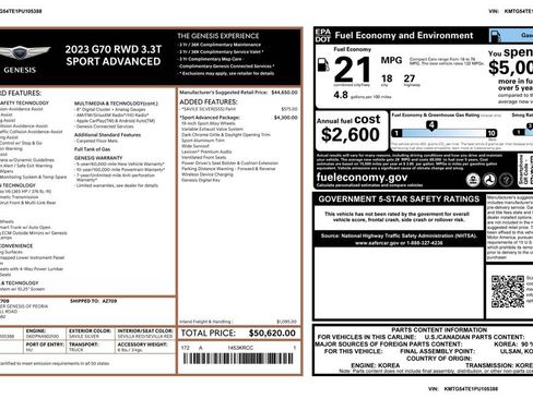 Used 2023 Genesis G70 3.3T w/ Sport Advanced Package image 3