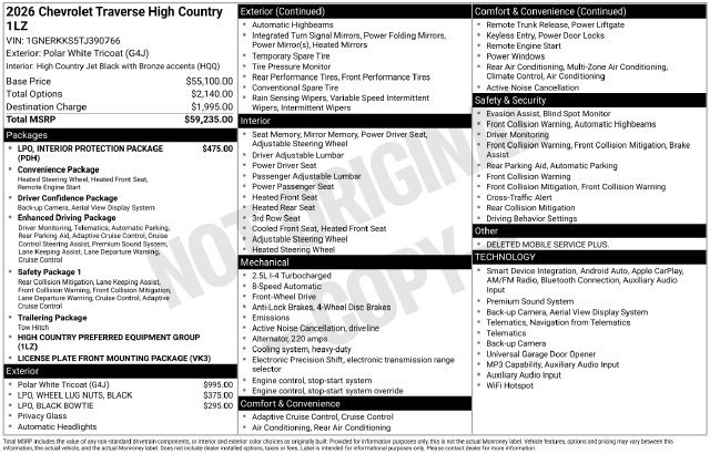 New 2026 Chevrolet Traverse High Country FWD image 4