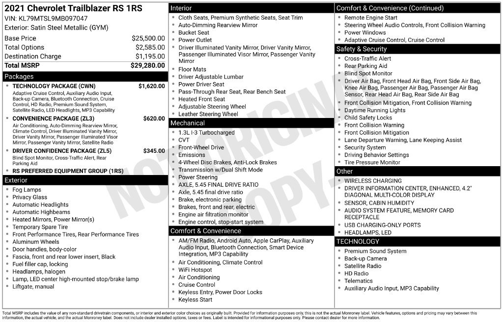 Used 2021 Chevrolet TrailBlazer RS w/ Technology Package FWD image 33