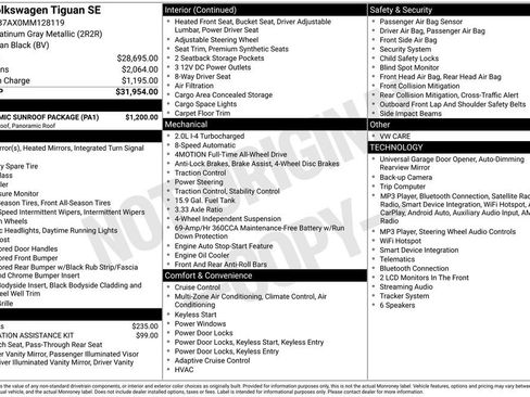 Used 2021 Volkswagen Tiguan SE w/ Panoramic Sunroof Package AWD/4WD image 14